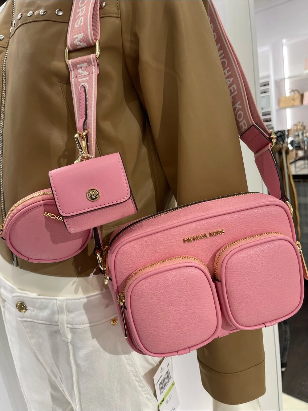 Michael Kors JST Md Pocket Leather Messenger XBody With Attachments Crossbody